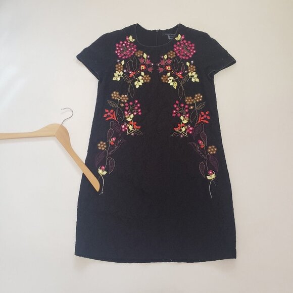 French Connection Lace Dress Womens Size 6 Black Floral Embroidery Boho Coquette - Picture 7 of 16